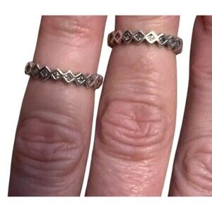 2 Pandora Stackable Rings Square Eternity Sterling Silver 190944CZ 5 & 5 1/4 Lot